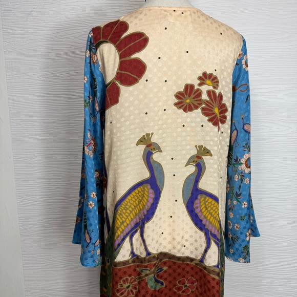 Carolina K Colorful Peacock Print Tunic Dress Art to Wear Art deco - Picture 7 of 16